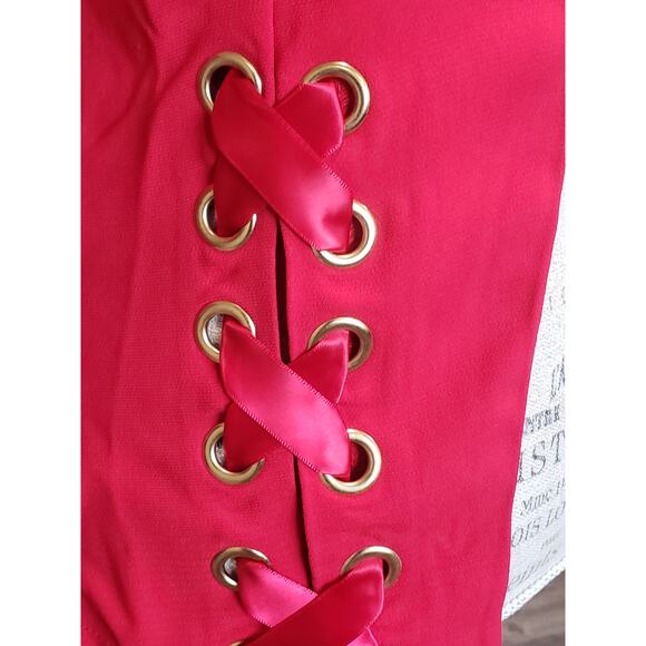 Shoe Dazzle Red Closed Clip Lace Design Long Sleeved Blazer Suit Jacket - Picture 4 of 9